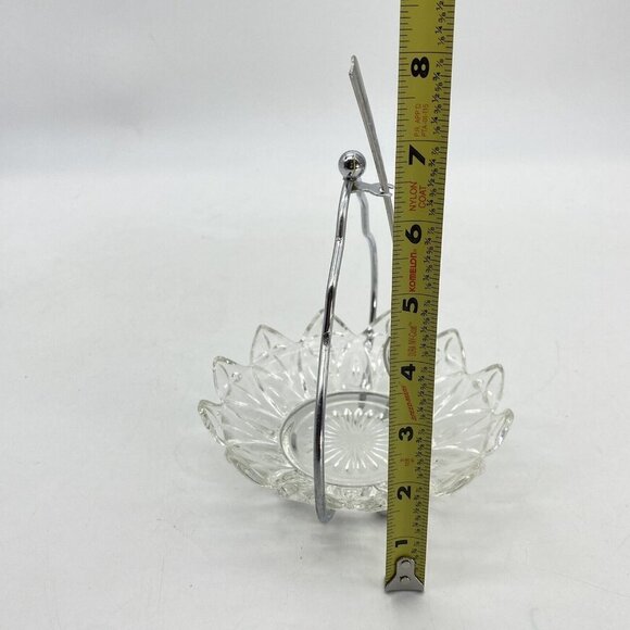 Vtg Seafood Server Glass Dish Scallop Edges Stainless Fork Handle Relish Dish - Picture 6 of 13